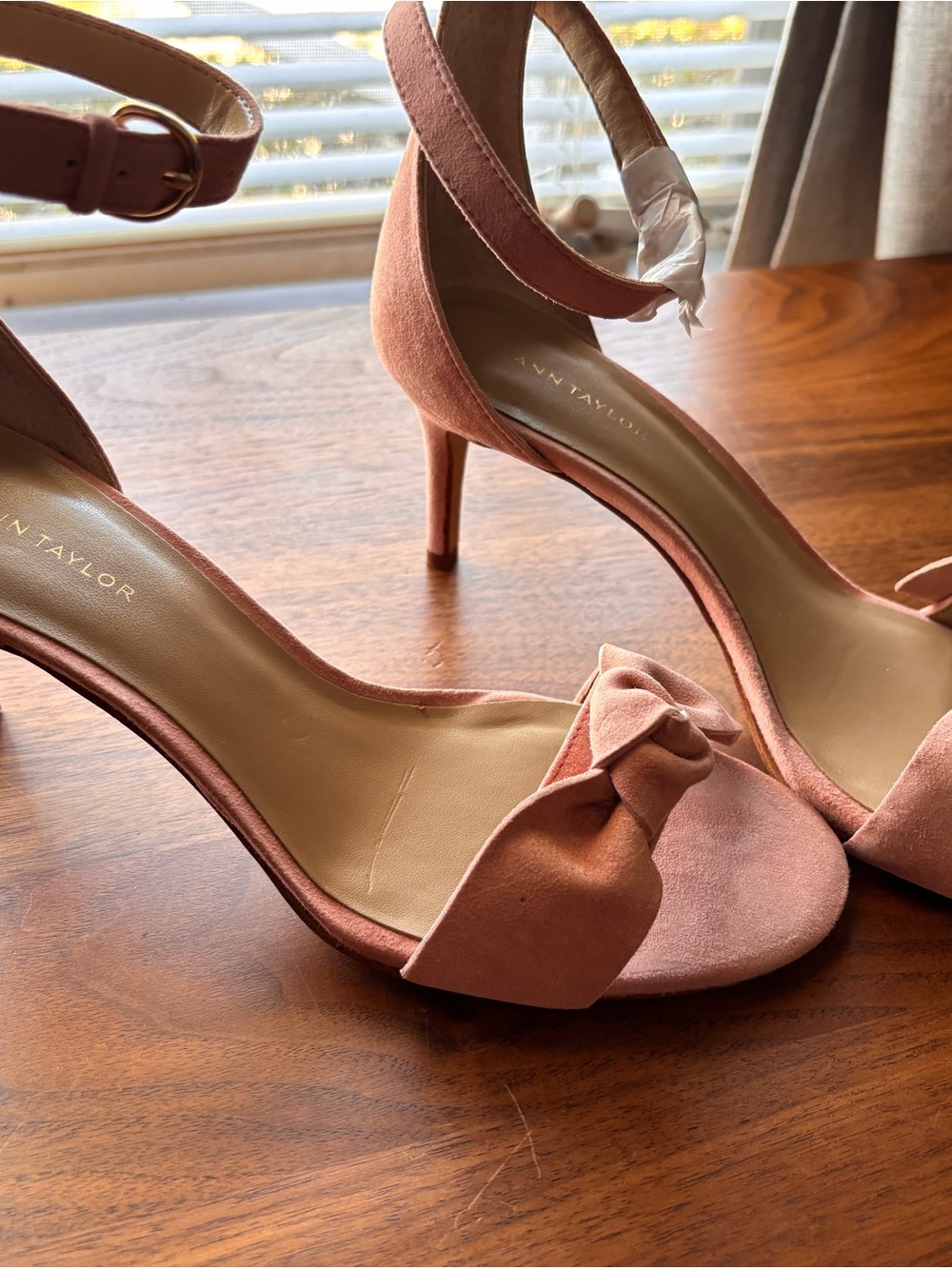 Ann Taylor  Pink Suede Knot Ankle-Strap Heels